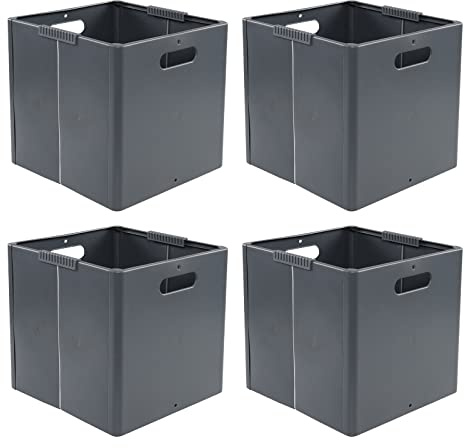 Waikhomes Plastic Collapsible Box with Handle, Foldable Square Cubes Organisers (Grey, Set of 4)