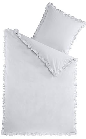 optidream 2-tlg. Bettwäsche Set Rüschen 135x200 mit Reißverschluss 100% Baumwolle Uni Silber