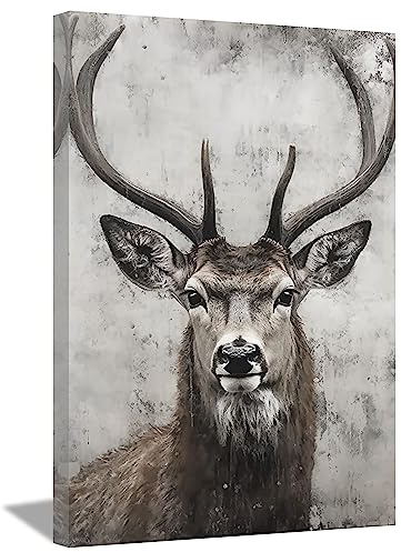 LOIMU Hirschbild auf Leinwand schwarz weißes Tier Leinwandbild für Zuhause Schlafzimmer Büro Wohnzimmer Wanddekoration Gerahmt (28x35cm)