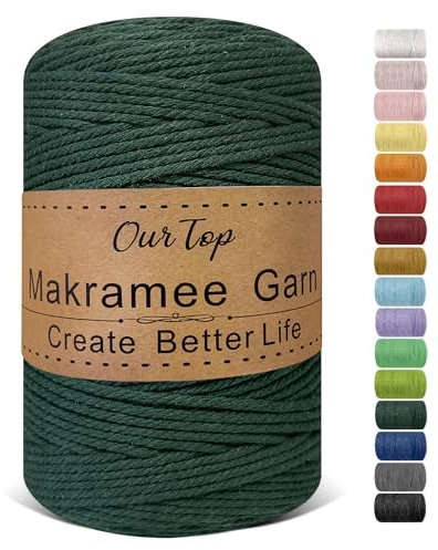 OurTop Corda Macramè, 3mm x 300m Filo Macrame Corda Macramè Filo Morbido Filato Macrame per Appendere La Parete, Fai Da Te, Artigianato, Lavori a Maglia, Lavori Decorativi(Verde Scuro)
