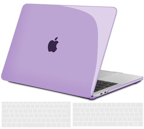 TECOOL Case compatible with MacBook Pro 13 inch 2016-2022 (M2 M1 A2338/A2289/A2251/A2159/A1989/A1706/A1708), Plastic Snap On Hard Shell Cover & UK EU Keyboard Protector, Crystal Lilac (Glossy)