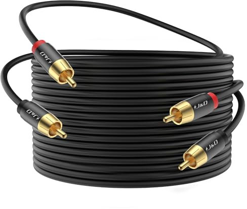 J&D 2 RCA M/M Stereo Audio Cavo, Cavo Audio RCA da 20 FT con Connettore Placcato in Oro e Guscio in Rame 2RCA Maschio a 2RCA Maschio per Home Theater, HDTV, Amplificatori, Altoparlanti, 9 Meter