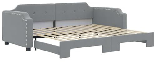 vidaXL Tagesbett, Sofabett Ausziehbar, Gästebett Schlafsofa für Schlafzimmer Wohnzimmer, Ausziehbett Sofa Bettsofa, Hellgrau 100x200cm Stoff