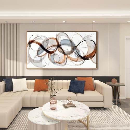 Pogusmavi Strukturierte braune abstrakte Leinwand-Wandkunst, großes gerahmtes modernes Gemälde für Wohnzimmer, Schlafzimmer, Büro, minimalistische Drucke, Familienzimmer-Wanddekoration, 50,8 x 101,6