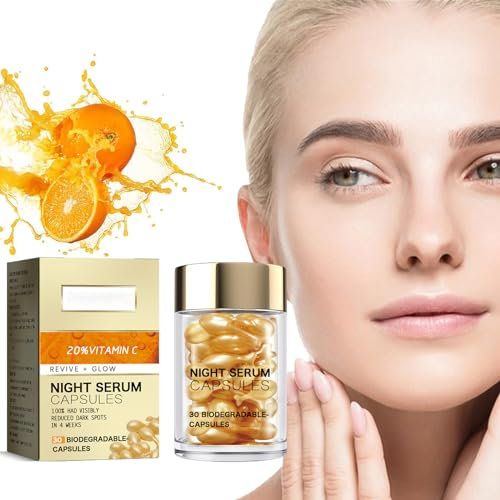 Suero Facial De Vitamina C, Suero Facial Antiarrugas, Sérum Facial Iluminador, Cápsulas Facial De Vitamina C, Cápsulas De Suero Nocturno Para Tensar La Piel Y Reducir Las Líneas Finas(30pcs)