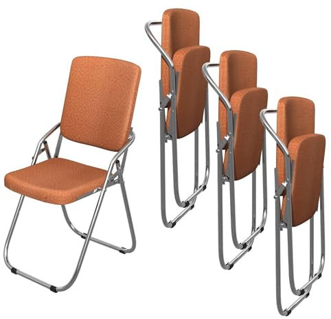 4er Set Klappstuhl Metall Faltstuhl mit Soft-Skin Gepolstert Lehne Armlehnen- Klappstuhl Balkon Camping Klappstühle Orange Klappsessel Folding Chair Gepolsteter Beistellstuhl Stuhl 100kg Belastbar
