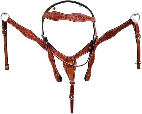 EQUIGEAR Western-Leder-Set mit handgefertigtem Kopfstück und Vorderzeug mit Zügeln. /Size-Full,Cob,Pony AV-022 (Full)