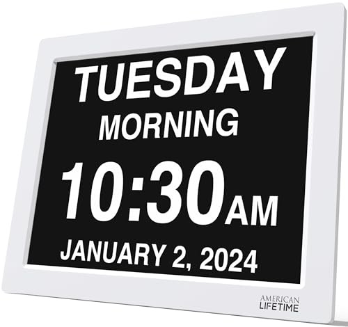 American Lifetime Dementia Clock, Large Digital Clock for Seniors, Alzheimer's (White, 15 inch)