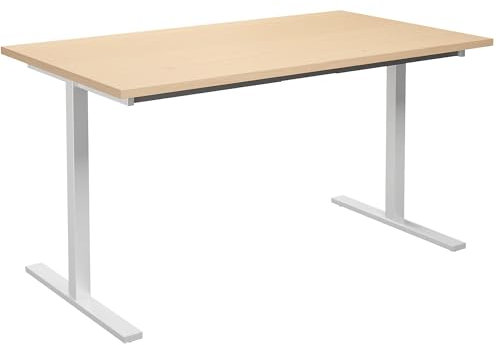 kaiserkraft | Mehrzwecktisch Duo-T | gerade Platte | HxT 740 x 800 mm | Breite 1400 mm | Birke | weiß