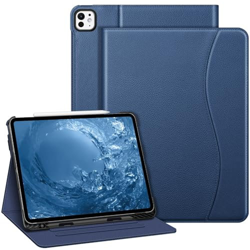 FINTIE Custodia per iPad Pro 13 Pollici (M5 2025 / M4 2024) con Portapenna, Multi-angli Slim Fit Folio Cover Case con Pocket e Auto Sveglia/Sonno, Blu Scuro