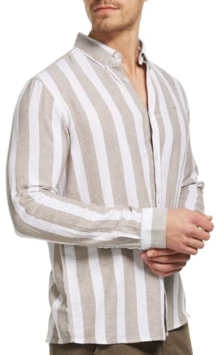 Indicode Herren Brayden Hemd gestreift mit Button-Down-Kragen | Herrenhemd Männerhemd Covert Green, M