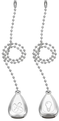 PATIKIL 13 Inch Ceiling Fan Pull Chain Extender Sets, 2 Pcs Metal Decorative Fan Pull Chain with Decorative Light Bulb and Fan Cord for Ceiling Light Lamp Fans, Silver (Drop Shape)