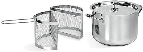 Barazzoni spa, Pentola 3 in 1, Doppio Cestello interno, ø22cm, Capacità 5,5lt, Induzione, Made in Italy