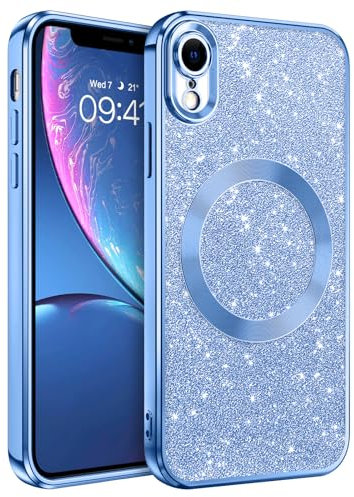 GaoBao iPhone XR Case, Compatible with Magsafe, Magnetic Bling Sparkly Clear Slim Shockproof Protective Unisex Phone Cover for iPhone XR 6.1 - Blue/Glittery