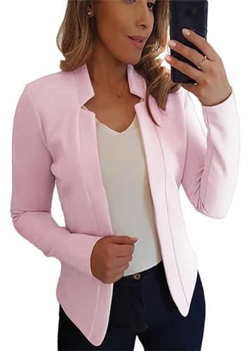 NAMLAY Blazer court à manches longues pour femme - Blazer formel ouvert sur le devant - Veste cardigan, rose clair, M