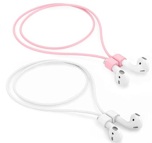 Starke magnetische Anti-Verlust-Gurte für AirPods, buntes weiches Silikon, Sport-Schlüsselband, kompatibel mit AirPods 1 und 2, AirPod 3. / AirPod Pro 1. und 2. Generation, Weiß + Pink, 2 Stück