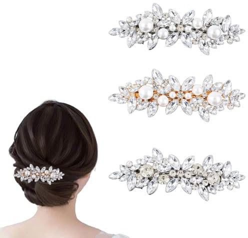 épingles à Cheveux en Strass Bijou de Cheveux pour Mariée Pinces à Cheveux en Strass Mariage Strass Fleur Barrettes à Cheveux Décoratif Argent Pinces à Cheveux Barrette Vintage Strass Argent 3 pièces