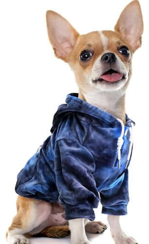 Eyein Hundehoodie für kleine mittlere und große Hunde, Warmer Flanell Hunde Kapuzenpulli mit Taschen und Leine Portal, Weiche Hundebekleidung für Frühling Herbst Winter (Blau-Grau Tie Dye, M)
