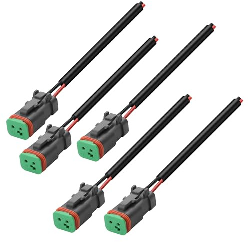 XMSJSIY 2Pin DT Connector Kit Buchse Verkabelungsgurt Steckverbinder 5 Kits | Wasserdichte Automobil Deutsch DT Verbinder Kit mit Wärmeschrumpfschlauch für Auto LED Arbeitslicht
