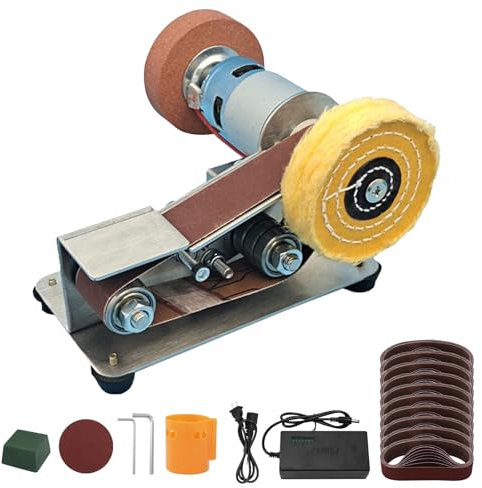 Levigatrice a Nastro Elettrica, 100-240v Mini Levigatrice a Nastro Elettrica Multifunziona, Macchina Per Affilare La Lucidatura Mola Per Affilare I Coltelli Ad Angolo Fisso da 15 Gradi