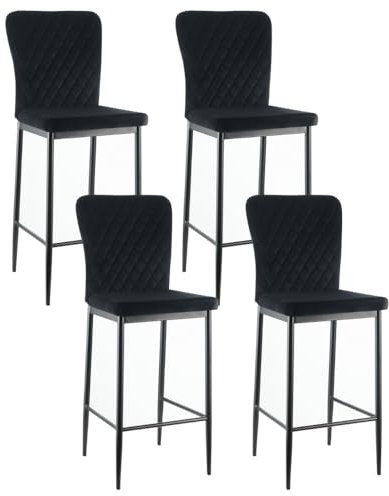 JYMTOM Barhocker 4er Set Designer Barstuhl Hocker, Samt Stuhl für Polsterhocker,mit modischer Hocker mit Metallbeine Tresenhocker Rückenlehne Fußstütze für Bistro Esszimmer und Bar(4, Schwarz)