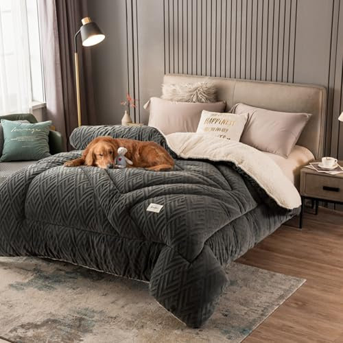 AIMENJOY Winter Cotton Duvet - Double-sided Velvet Warm Quilt Core, Soft Milk Velvet + Warm Lamb Velvet Fabric, Thickened Warm Gift Quilt (Grey-1,200x230cm - 5kg)