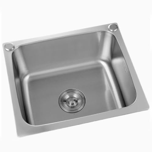 Fregadero de Cocina de Acero Inoxidable Cepillado con Escurridor y Grifo Fregadero Bajo Encimera Antirayaduras y Antirayaduras 46x40cm(No Faucet,42 * 36cm)