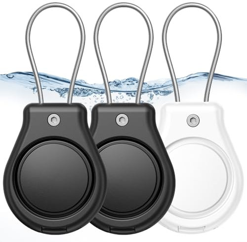 NEUTYPECHIC 3 Pièces pour Airtag Porte Clé, Porte Clef pour Airtag Anti Rayures, Portable Protection pour Airtag, Preuve de l'eau pour Airtag Etui (Black*2+White*1)