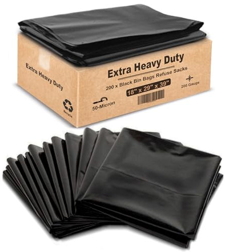JeeJaan® 200 Large Black Bin Bags Extra Heavy Duty for Household Garbage Capacity 80L–Strong Black Refuse Sacks - Bin Liners for Everyday use - (18 x 29 x 39)