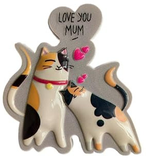Mummy Cat and Kitten Hugging Cute Cute 3D Fridge Magnet Gift for Mum or Pet Lovers, Birthday, Christmas, Valentine's Day, from Daughter or Son