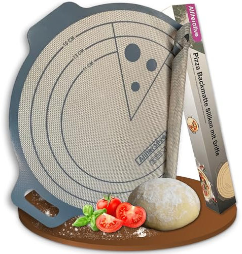 Silikon Backmatte XXL mit Griffen zum Teig ausrollen|Hitzebeständige Backunterlage|Wiederverwendbares Backpapier| Rutschfest Teigmatte bpa frei|dauerbackfolie rund|pizza zubehör