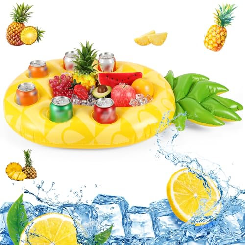 Porte-boisson flottant en forme de fruit pour piscine et jacuzzi – Cabana Bar gonflable avec 4 porte-gobelets et plateau isotherme | Design ananas/avocat pour adultes