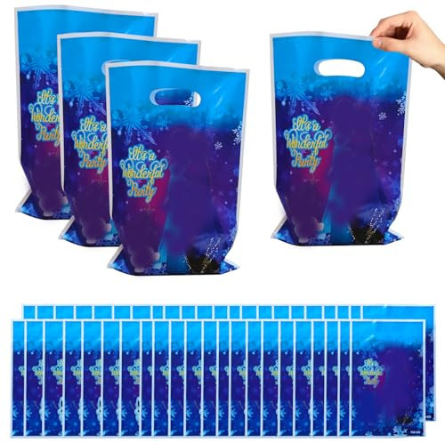50 Pezzi Sacchetto per Caramella, Frrozen Sacchettini Compleanno Bambini, Sacchetti Regalo,Borsa di Regalo per Feste di Compleanno di Natale, Feste a Tema 25 x 16 cm