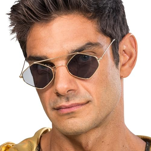 Chaks - Sonnenbrille, goldenes Metallgestell, schwarze Gläser, Accessoires für Festival, Karneval, Männer, Brille