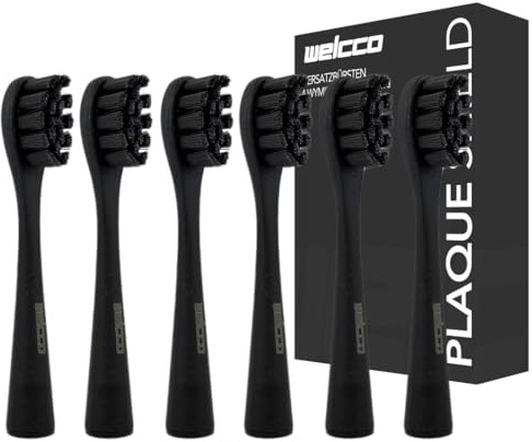 Welcco Ersatzbürstenköpfe 6 Stück – schwarze Aufsteckbürsten kompatibel mit usmile P1 Basic, P1 Sonic Zahnbürste, Y1S, Y10 PRO, Y10 Smart Schallzahnbürste – Nylonborsten für schonende Reinigung