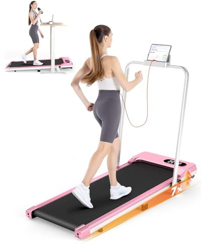 Dskeuzeew Walking Pad Klappbar mit Neigung - 4 in 1 Laufband mit 7% Steigung für Zuhause Laufpad Gehband Lauf Laufbänder, Rosa