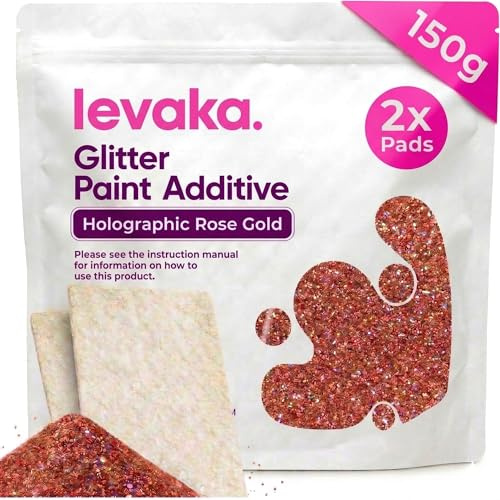 Levaka Holographic Rose Gold Glitter Additive, 150g with 2 x Buffing Pads – Paint Additive for Luminous Finish on Interior or Exterior Walls, Ceilings, and Woods – Paint Glitter for Walls