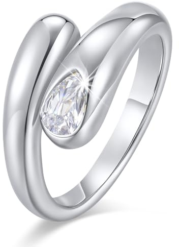 VNOX Silberring und Goldring Damen - Offen Verstellbare Ring mit Geburtsstein, 14K Verlobungsring, Minimalistisches Geschenk für Frauen Mädchen Tochter, Geburtstag, Valentinstag Weihnachten