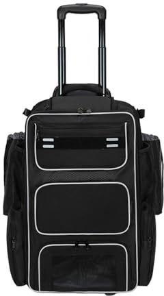 Baseball-Tasche mit Rollen, Schuhfach, stoßfest, wasserdicht, Softball-Trolley für Spieler, 36 x 25 x 60 cm, Schwarz