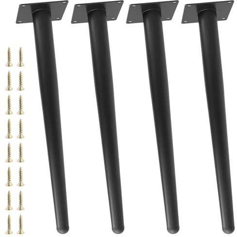 SINJEUN 4 Stück 40cm tischbeine metall schwarz, Konische Möbelfüße Schwarz, Tischfüße Stuhlbeine Metallfüße, Schrankfüße mit Montageplatte 8x8cm Schrauben, Industrial Design für Tische Kommoden Sidebo