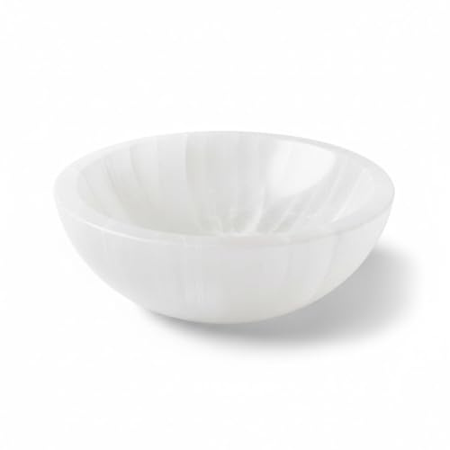 Genérico Cuenco de cristal de selenita natural, redondo, cuenco decorativo de cuarzo tallado a mano para la decoración del hogar. (10 Cm)