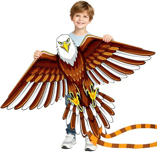 Vspek Adler Drachen, Flugdrachen für Erwachsene, Flugdrachen Einleiner mit Drachenschnur und Langem Schwanz, Drachen Steigen Lassen, Braun Drachenset