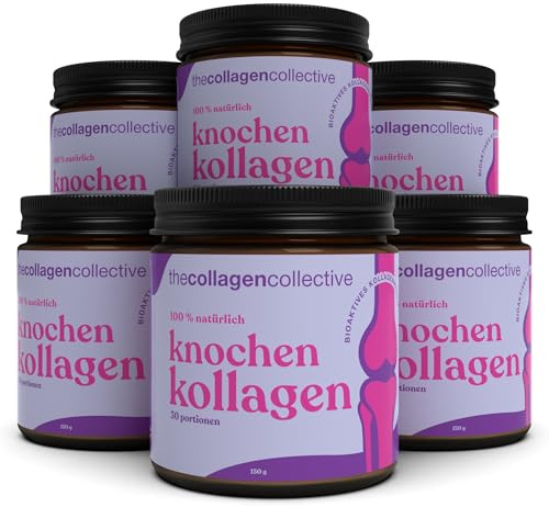 The Collagen Collective Bioaktiv Kollagen Pulver für Knochen – Hochdosiert für starke Knochen, Struktur für Calcium, Osteoporose Prävention, Typ 1 Kollagenhydrolysat vom Rind (6 Pack)