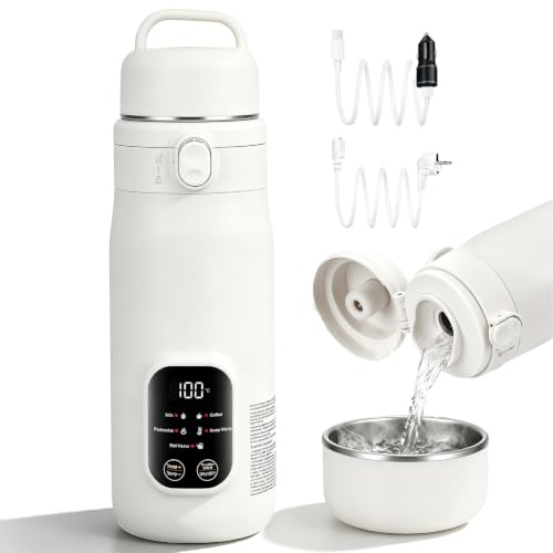 Hervidor eléctrico de viaje pequeño, mini hervidor de agua de 500 ml, calentamiento rápido de 8 segundos, 5 temperaturas, hervidor USB para té, café, camping, oficina, hotel, leche para bebés