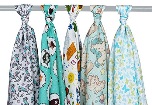 Mullwindel/Spucktücher/Stoffwindeln, 5er Pack, bunt, 80x80 cm, 100% Baumwolle, doppelt gewebt, zertifizierte Herstellung (Jungen 1)