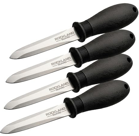 Rockland Guard Oyster Shucking Knife 4-Pack - 3.5” Heavy Duty 420 Stainless Steel Shucker Set for Clams & Shellfish - Non-Slip Ergonomic Handle Seafood Tools, Set of 4
