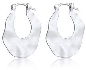Elli Creolen Silber 925 Damen Ohrringe für Frauen Kreolen Oval Gehämmert Strukturiert Matt Durchmesser 14-33mm 0302732318