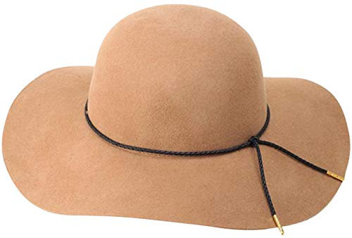 Lanzom Fedora-Hut für Damen, Retro-Stil, breite Krempe, große Schlapphut, Gürtel aus Wolle, khaki, Einheitsgröße