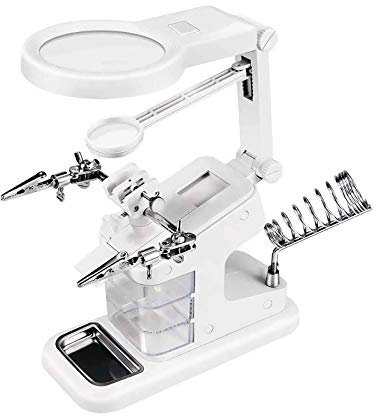 GuDoQi Lupa de Soldadura Multifuncional 3X 4.5X 25X USB Lupa de Escritorio Iluminada con Brazadera y Pinzas de Cocodrilo Soldadura, Ensamblaje, Reparación, Modelado, Manualidades