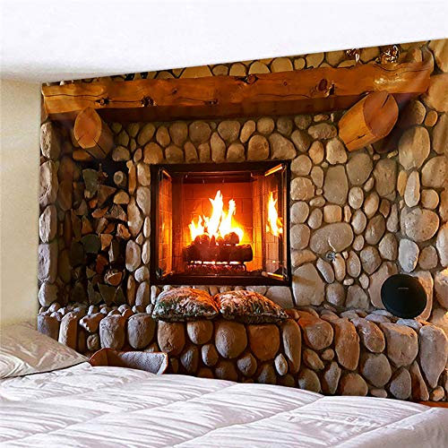 Naturer Fantasy Wandteppich Psychedelic 180x230 Vintage Kamin Wandbehang Feuer Stein Tapisserie Tapestry Wandtuch für Schlafzimmer Wohnzimmer